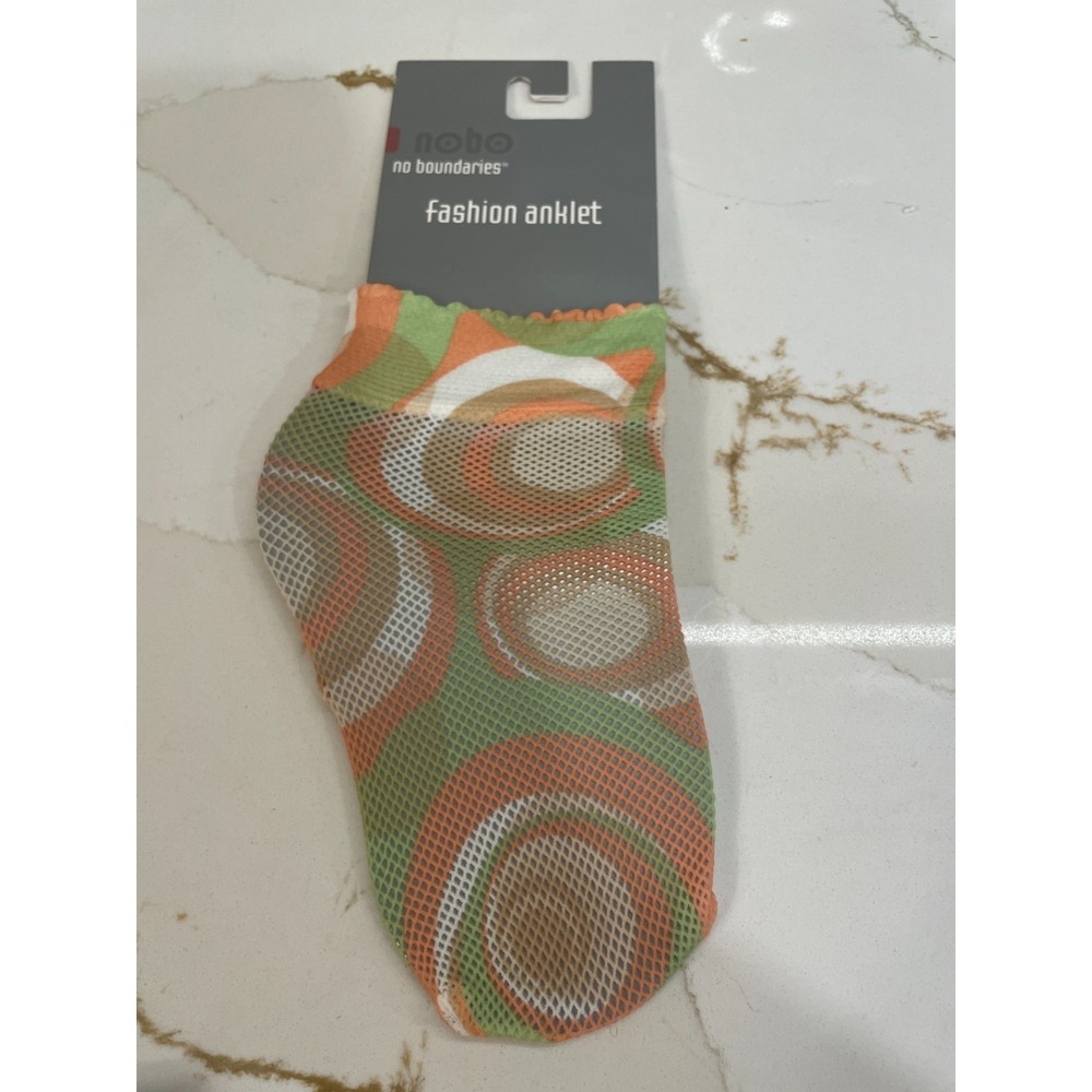 Vintage Y2K Fishnet Anklet Socks Women One Size Green Orange No Boundaries New